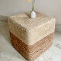 Wood Beige and White jute table poufs