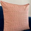 Crosia Work Hand Painted Madhubani Sequin Work threads of life baby pink set of 5 pcs cushion cover