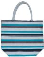 Padded Rope Handle Natural Canvas Multicolor Stripe Printed Tote Bag