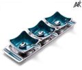 AK HANDICRAFTS Aluminium Blue aluminum three bowls serving spoons tray