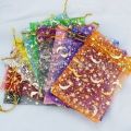 Drawstring Jewelry Gift Favor Pouches Organza Gem Bags gold Star and Moon Printed Candy Pouch