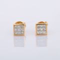 Natural Diamond Square Solitaire 18K Yellow Gold Studs