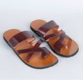 Mens Brown Leather Criss Cross Slipper