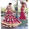 Red Net Women Oracle Semi-Stitched Embroidered Round wedding wear indo western suit