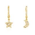 Gold Diamond Star Moon Hanging Charm Combo Earrings