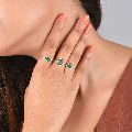 Rose Gold Multi Finger Emerald Diamond Ring