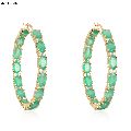 Yellow Gold Emerald Diamond Hoop Earrings