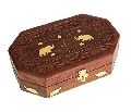Rectangular Brown Polished wooden carved box