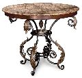 Round Iron Wooden Top Marble Table