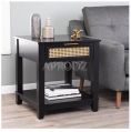 Cane Work End Table with Storage