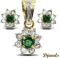Diamond Pendant Set with Emerald Stone 14K Hallmarked for Girl's