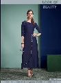 Rayon And Cotton Boat Neck Navy Blue A Line Dress