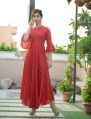 Rayon Red Flared Long Dress