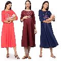 MomToBe Women's Rayon Embroidered Fit and Flare Maternity/Feeding/Nursing Dress