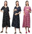 MomToBe Women's Rayon Floral A-Line Midi Maternity/Feeding/Nursing Maternity Dress