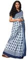 Blue & White Butie Design Pure Cotton Mulmul Printed Sarees