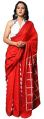 Red with White Leaves Design Pure Cotton Mulmul Printed Sarees