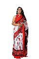 White Red Indian Holy Festival Paglia Aunthentic Design Pure Cotton Mulmul Printed Sarees