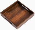 Square Brown Plain Polished wooden serving tray