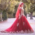 Embroidered Maroon chiffon muslim wedding dresses