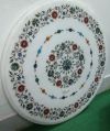 Multi Color Painted Polished Marble Inlay Round Table