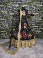 BLACK EMBROIDERED ART SILK SEMI STITCHED LEHENGA