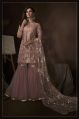 Pure Silk Semi Stitched Half Sleeves Regular Fit Zardozi Work Embroidery Work purple embroidered neutral color net base sharara suit