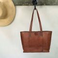 Brown Plain Vintage Crafts ladies leather tote bag