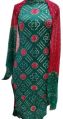 Green and Red Cotton Bandhani Dress Material