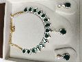 18 k gold necklace with Green Synthetic Stone &amp;amp; Moissanite Diamond