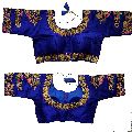 Women's peacock Design Embroidered Phantom Silk Blouse With Round Neck Royal-BlueBlouse