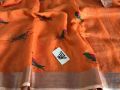 Full Sleeves Unstitched embroidered Orange Handloom Doodlenhub linen embroidery saree