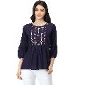 TR106 Nevy Blue Rayon Embroidered Tops