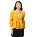 TR106 Yellow Rayon Embroidered Tops