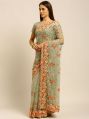 1405 Net Green Thread Embroidered Saree