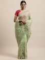 1523 Organza Pista Green Embroidered Saree