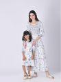 Mother and Daughter Blue Bird Smock Dress