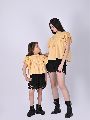 Cotton Voile Banana Yellow mother daughter butterfly embroidery flutter sleeve top
