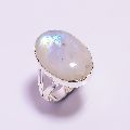White Polished Sterling Silver Rings rainbow moonstone silver ring
