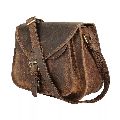 Brown Plain Vintage Crafts ladies leather matka sling bag