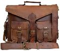 Genuine Leather Brown Plain Vintage Crafts leather briefcase messenger bag