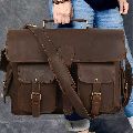 Black Brown Plain Vintage crafts leather satchel messenger bag