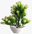 Artificial Plant Bonsai with Attractive White Flowers & Grass