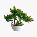 Artificial Plant Y-Shaped Bonsai Tree with Red Flowers & Leaves