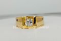 Round Natural Diamond Solitaries Yellow Gold Men's Ring