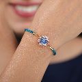 Amazonas Blue Stones Flower Shape Blue  Diamond Silver Bracelet