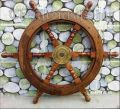 24 inch wooden antique teak brass big ship steering wheel