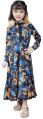 Girls Black Floral Printed Round Neck Fit And Flare Gown