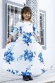 Girls White Floral Printed V Neck Fit and Flare Gown with Belt