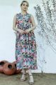 Ladies Multicolor Keyhole Neck Fit and Flare Long Dress